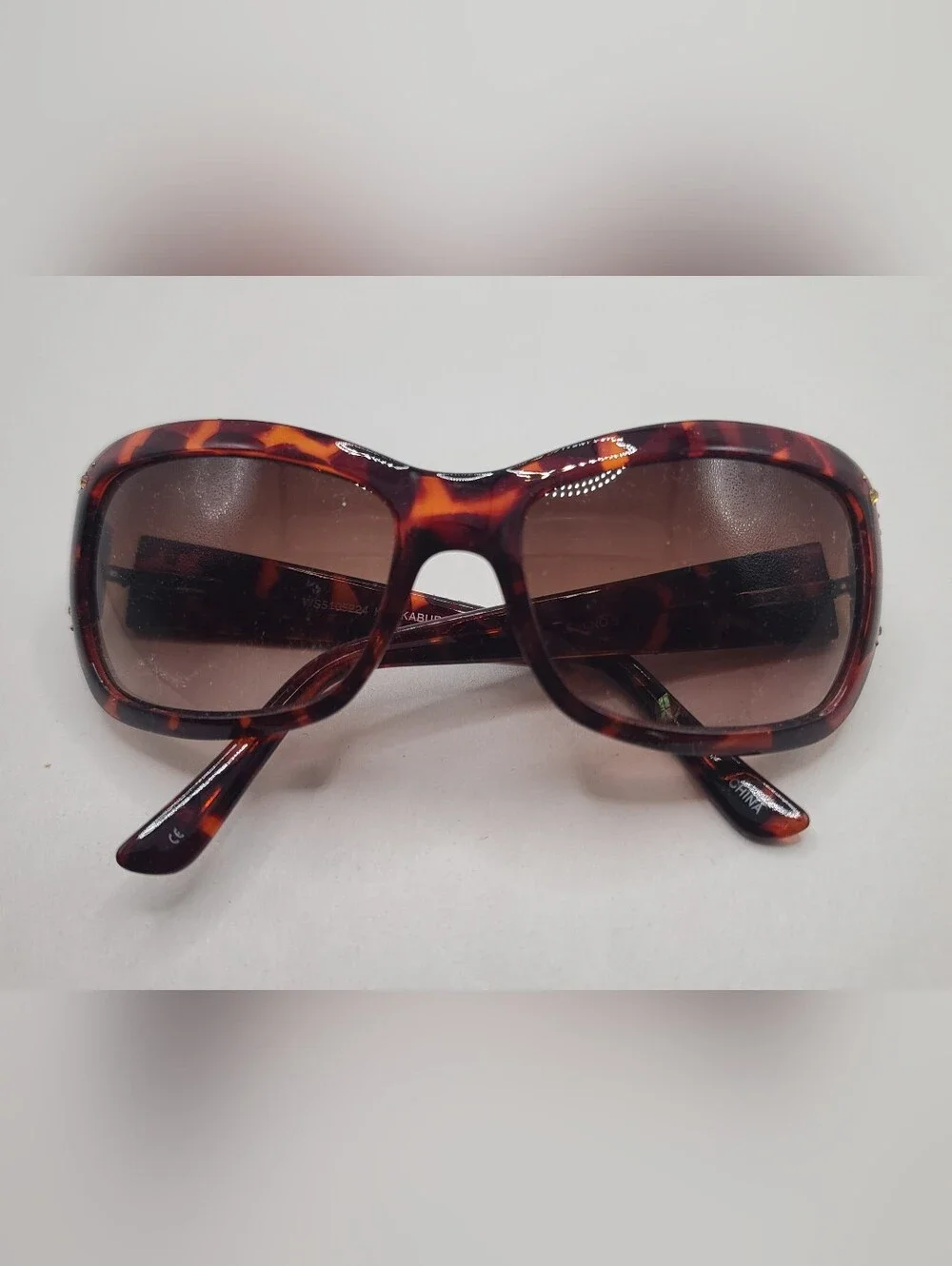 Women's Faux Tortoise Shell Glasses With Gold Colored Gemstone Accents